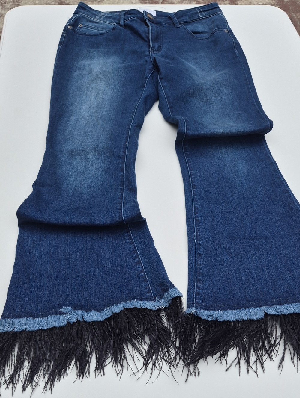 For The Republic Dark Blue Wide-Leg Jeans with Fringe Hem Size 6  #Line Dancing